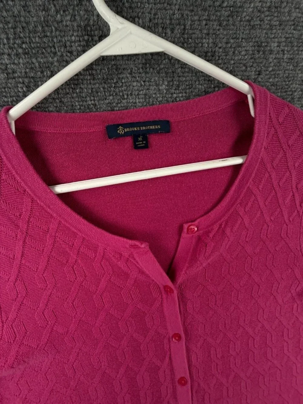Brooks Brothers Pink Cardigan Sweater Knit XL Textured Long Sleeve Rayon Cotton